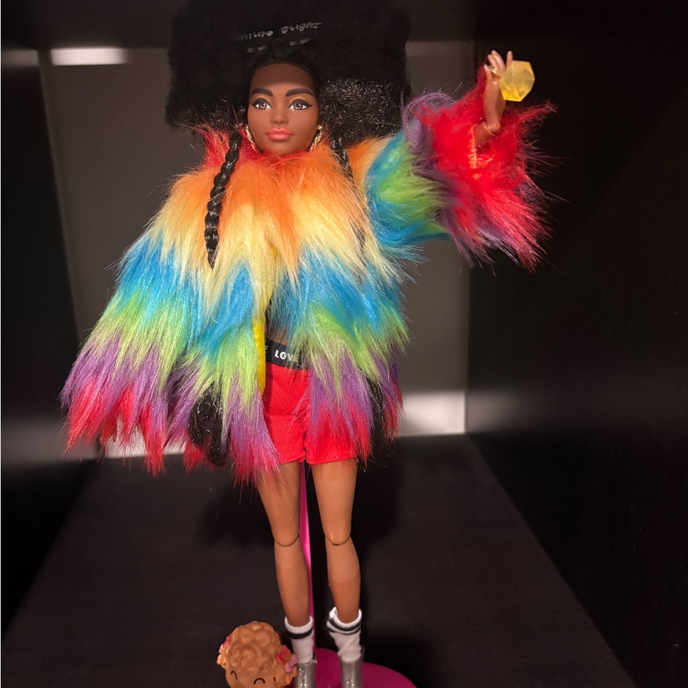 Rainbow Fashion Doll with Colorful Fur Coat